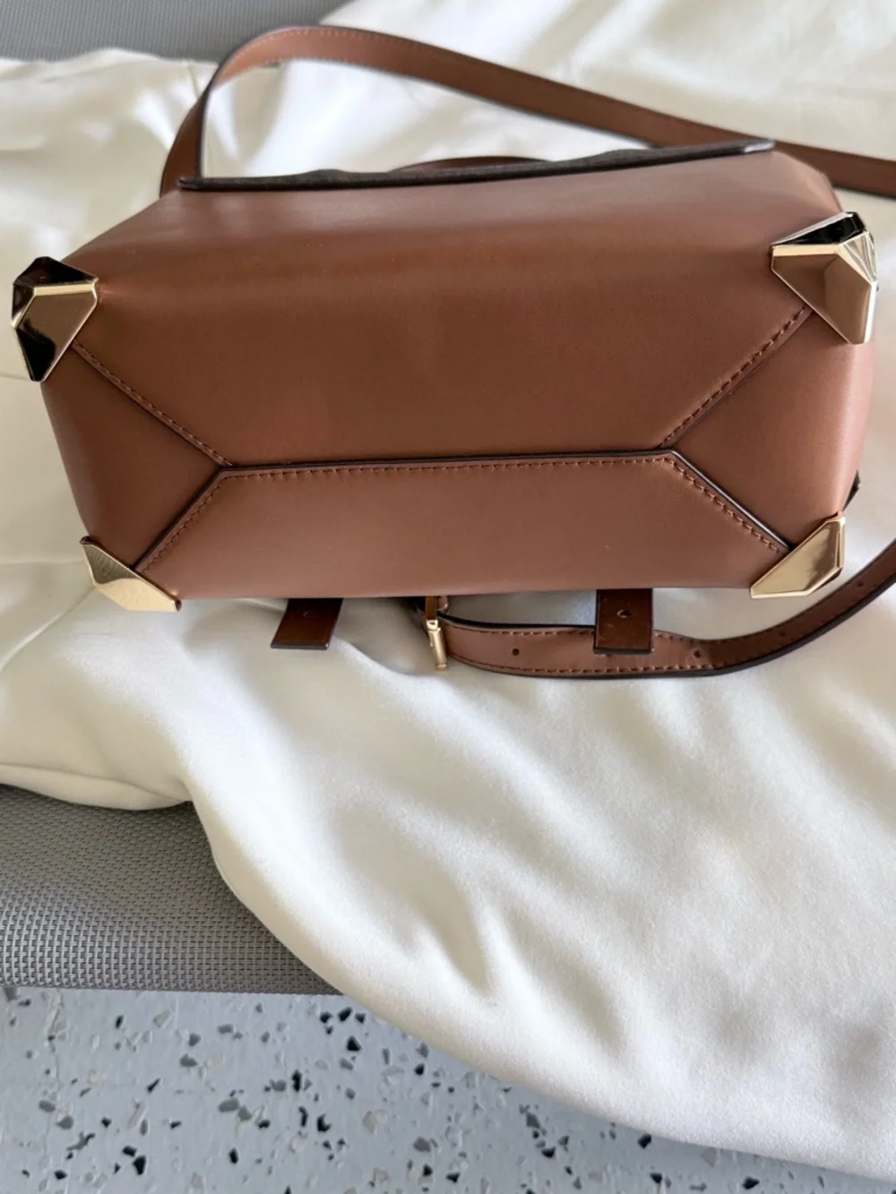 Michael Kors Brown and Tan MK Monogram Satchel with Gold Hardware - Picture 4 of 4